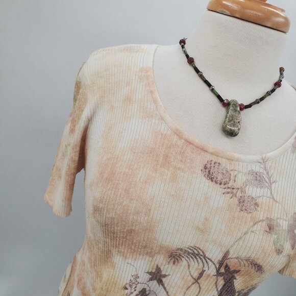 One World Live And Let Live Womens Short Sleeve Baby Doll Sweater‎ Sz XL Yellow - Picture 5 of 13